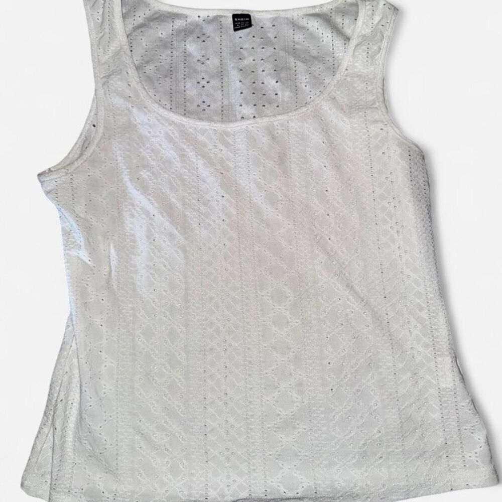Shein Women's White Eyelet Tank Top